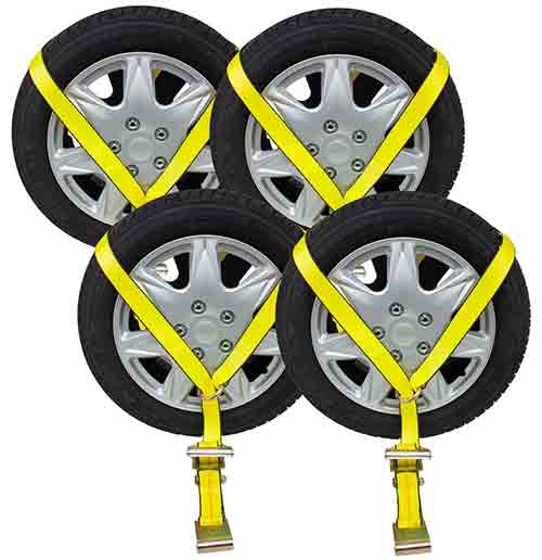 Lasso Wheel Straps with Ratchet and Flat Hook used on Tire by Mytee Products